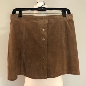 Faux suede button mini skirt